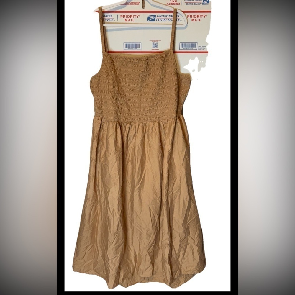 Old Navy Dress Womens 4X Brown Fit & Flare Midi Smocked Pockets Boho Cottage - Picture 1 of 3